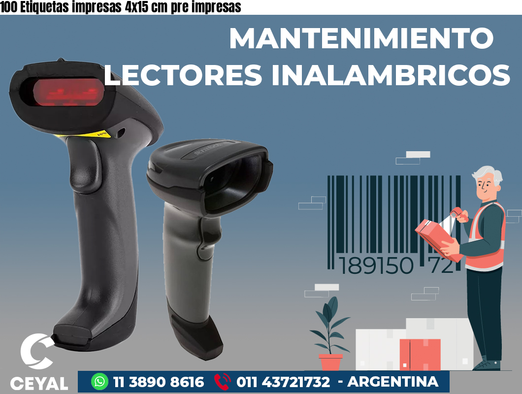 100 Etiquetas impresas 4x15 cm pre impresas