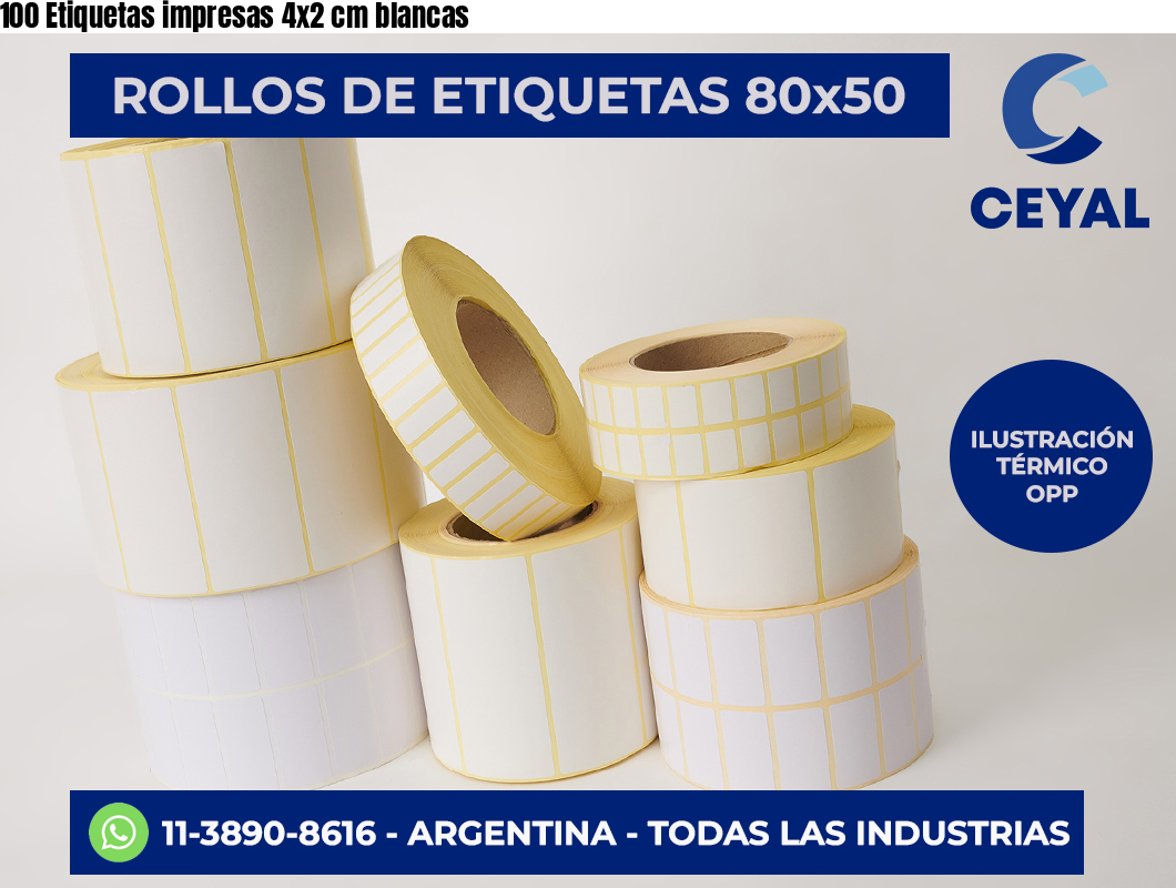 100 Etiquetas impresas 4×2 cm blancas