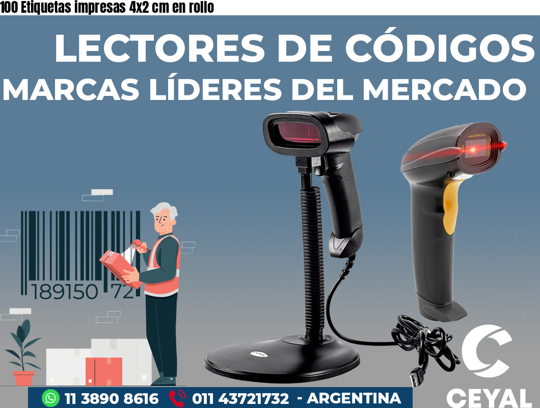 100 Etiquetas impresas 4x2 cm en rollo