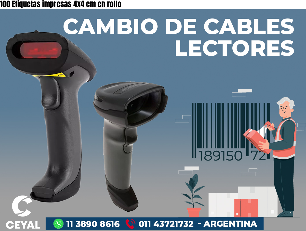 100 Etiquetas impresas 4x4 cm en rollo