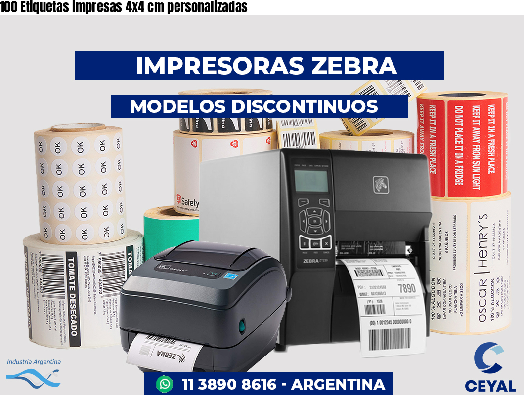 100 Etiquetas impresas 4x4 cm personalizadas