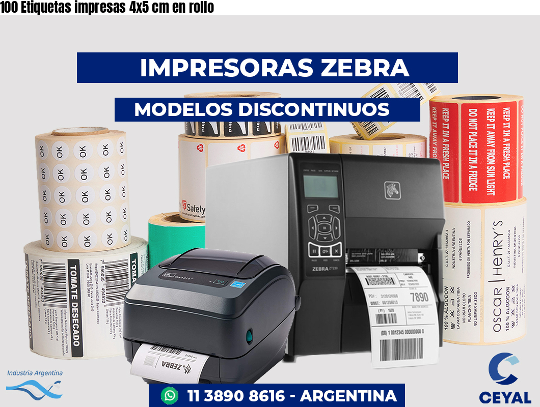 100 Etiquetas impresas 4x5 cm en rollo