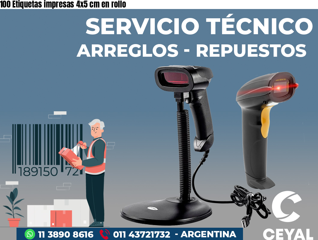100 Etiquetas impresas 4x5 cm en rollo