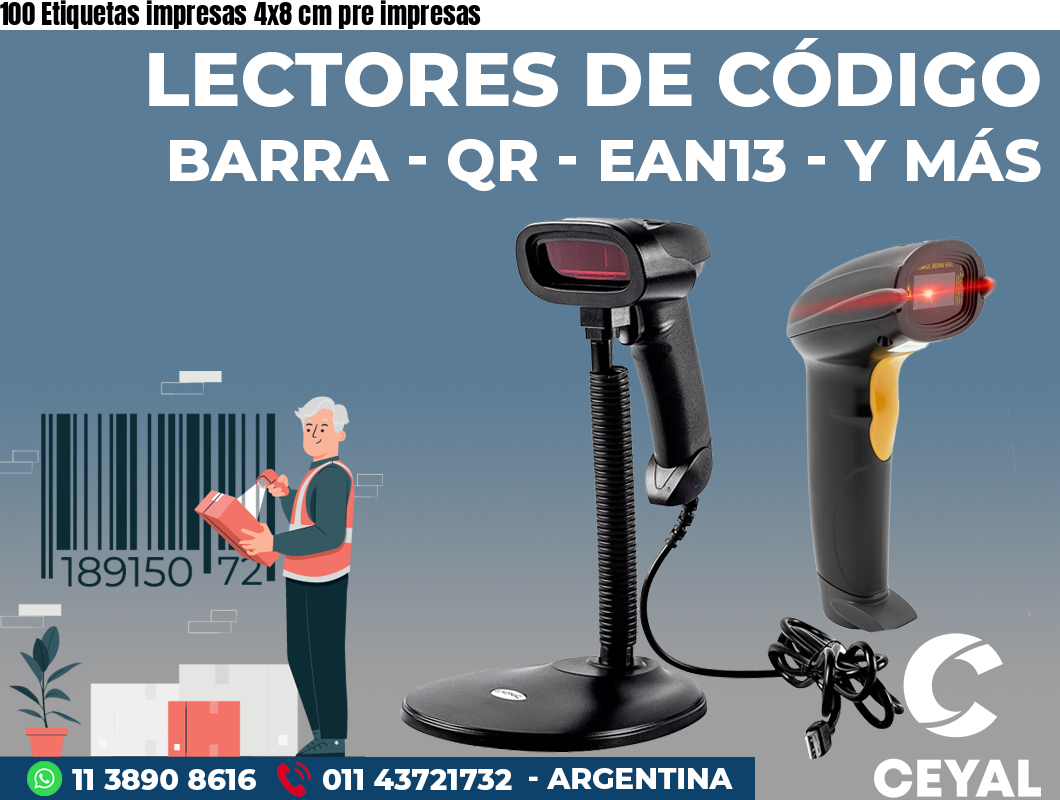 100 Etiquetas impresas 4x8 cm pre impresas