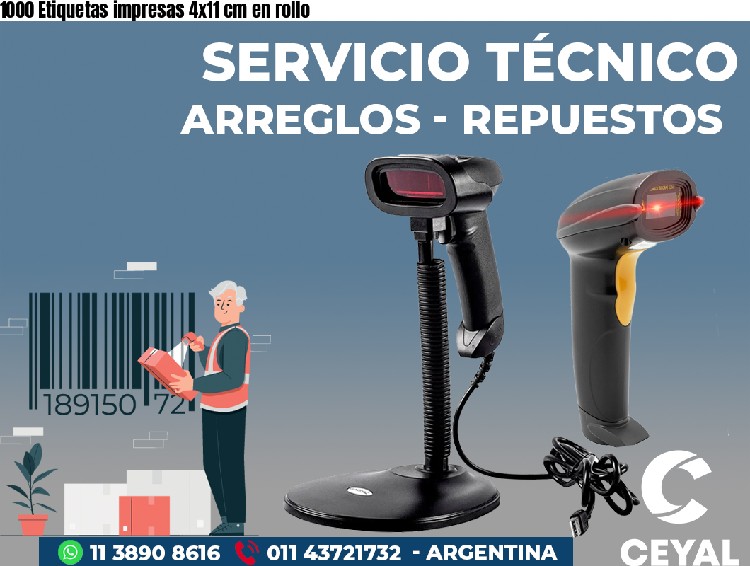 1000 Etiquetas impresas 4x11 cm en rollo