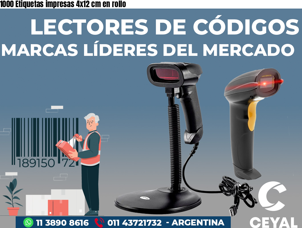 1000 Etiquetas impresas 4x12 cm en rollo
