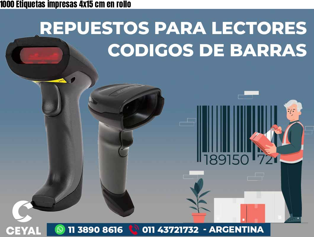 1000 Etiquetas impresas 4x15 cm en rollo