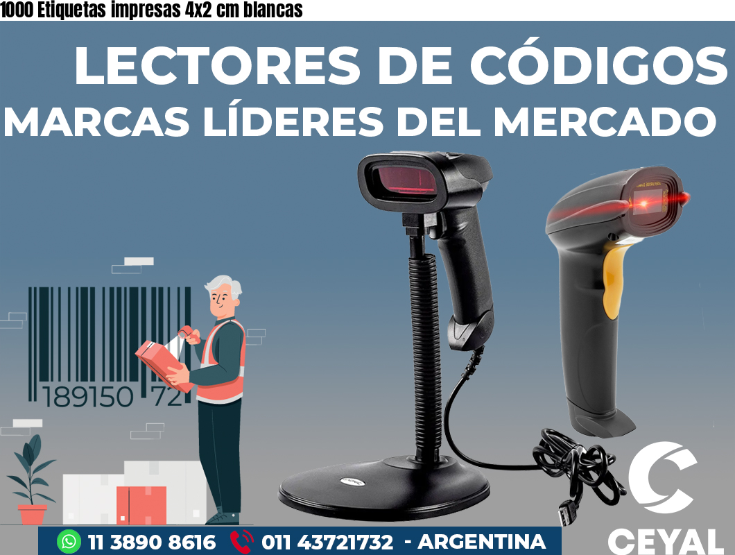 1000 Etiquetas impresas 4x2 cm blancas