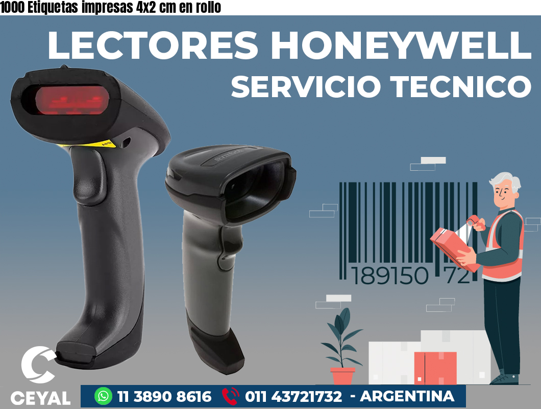 1000 Etiquetas impresas 4x2 cm en rollo