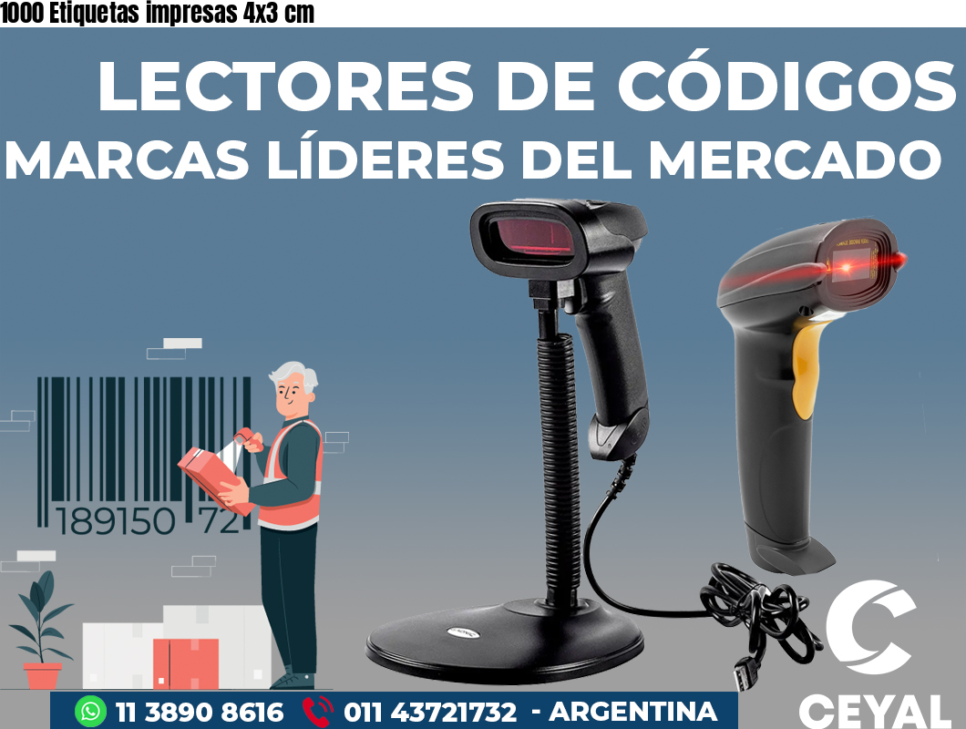 1000 Etiquetas impresas 4x3 cm