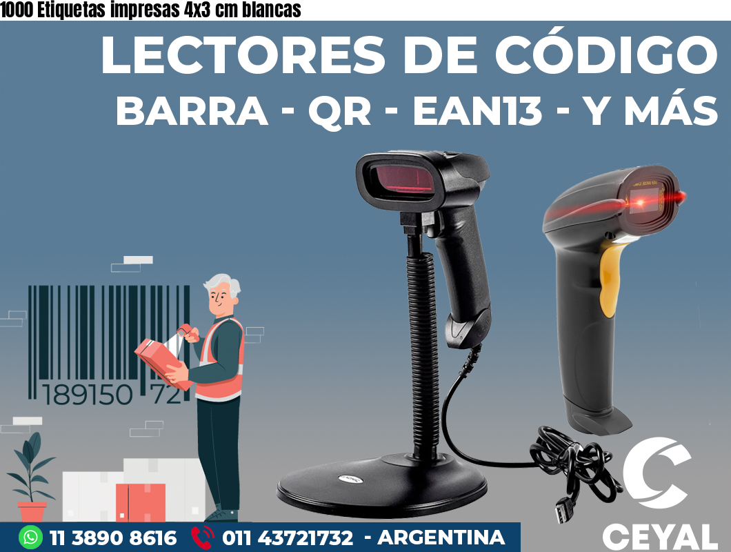 1000 Etiquetas impresas 4x3 cm blancas