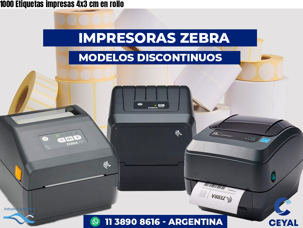 1000 Etiquetas impresas 4x3 cm en rollo