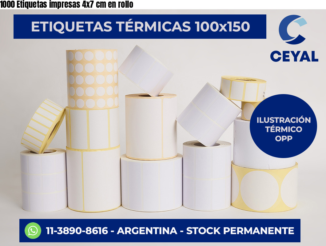 1000 Etiquetas impresas 4×7 cm en rollo