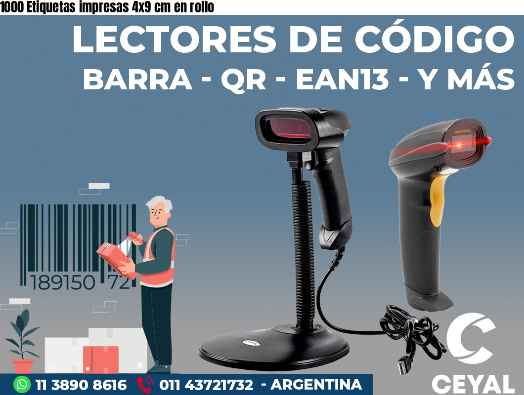 1000 Etiquetas impresas 4x9 cm en rollo