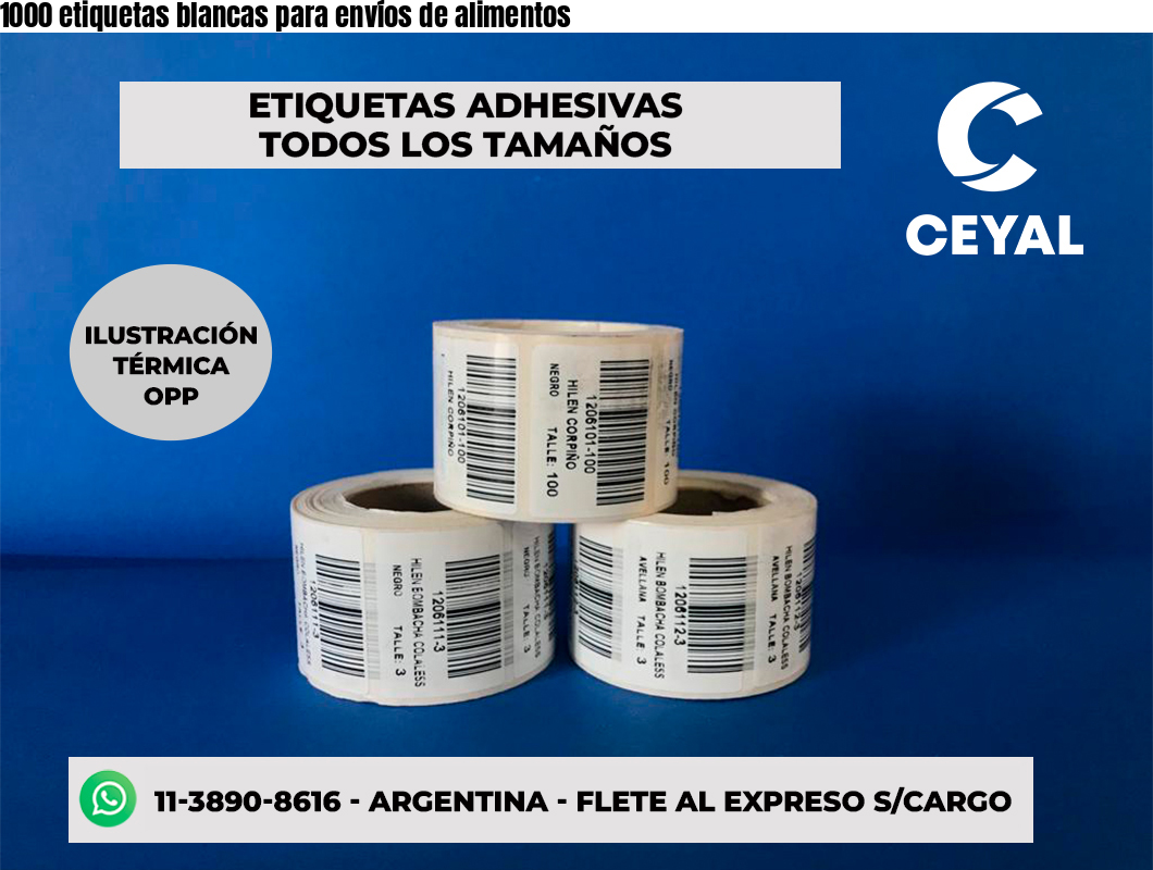 1000 etiquetas blancas para envíos de alimentos