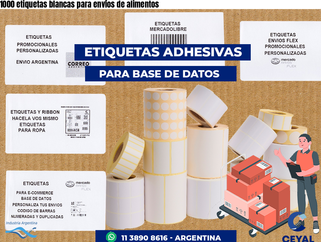 1000 etiquetas blancas para envíos de alimentos