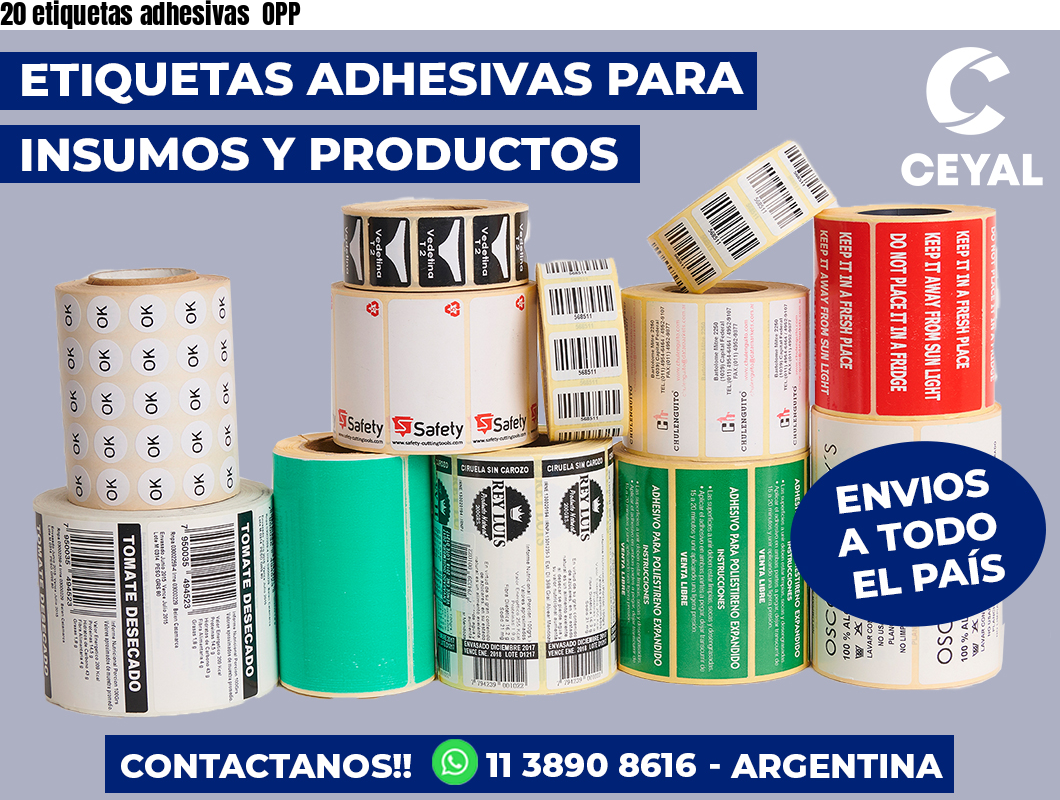20 etiquetas adhesivas  OPP