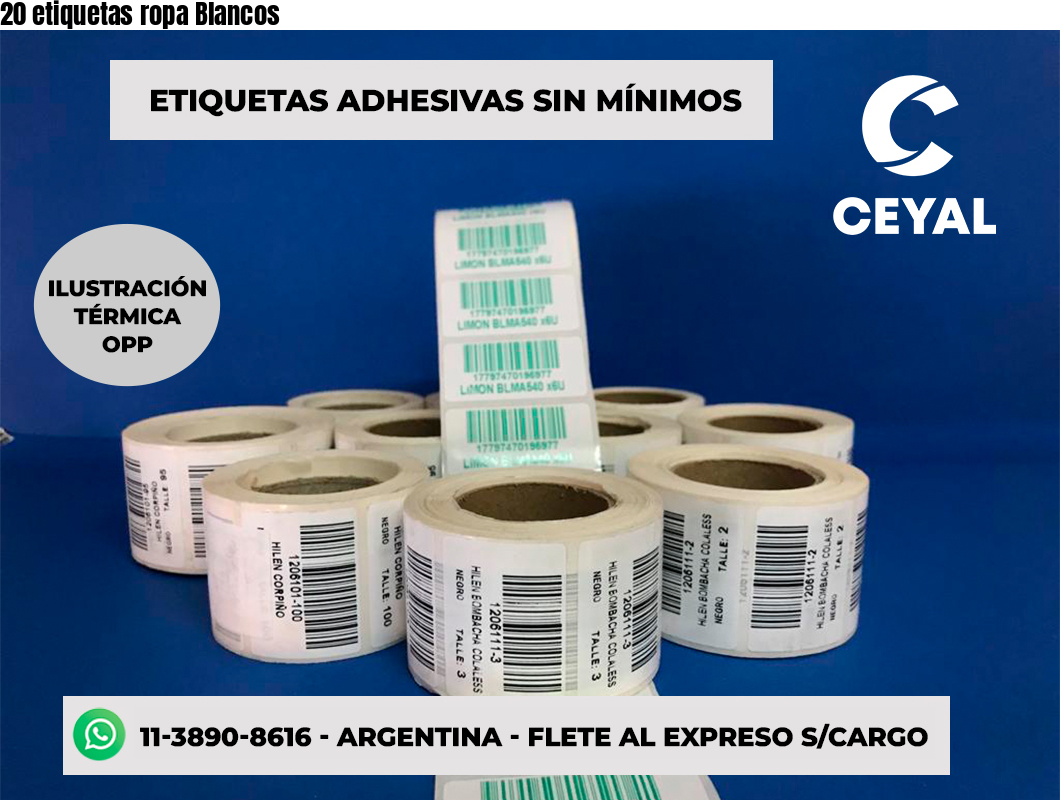 20 etiquetas ropa Blancos