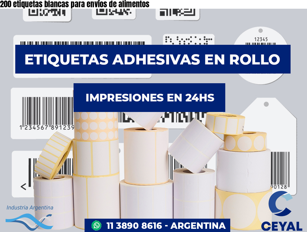 200 etiquetas blancas para envíos de alimentos
