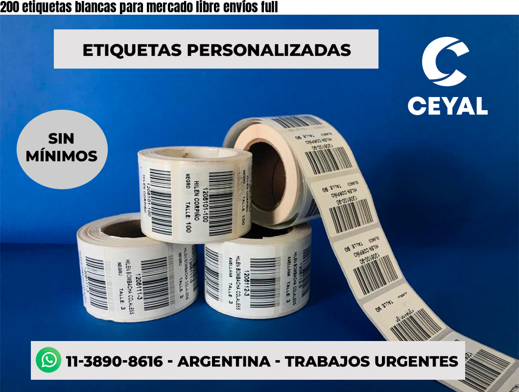 200 etiquetas blancas para mercado libre envíos full