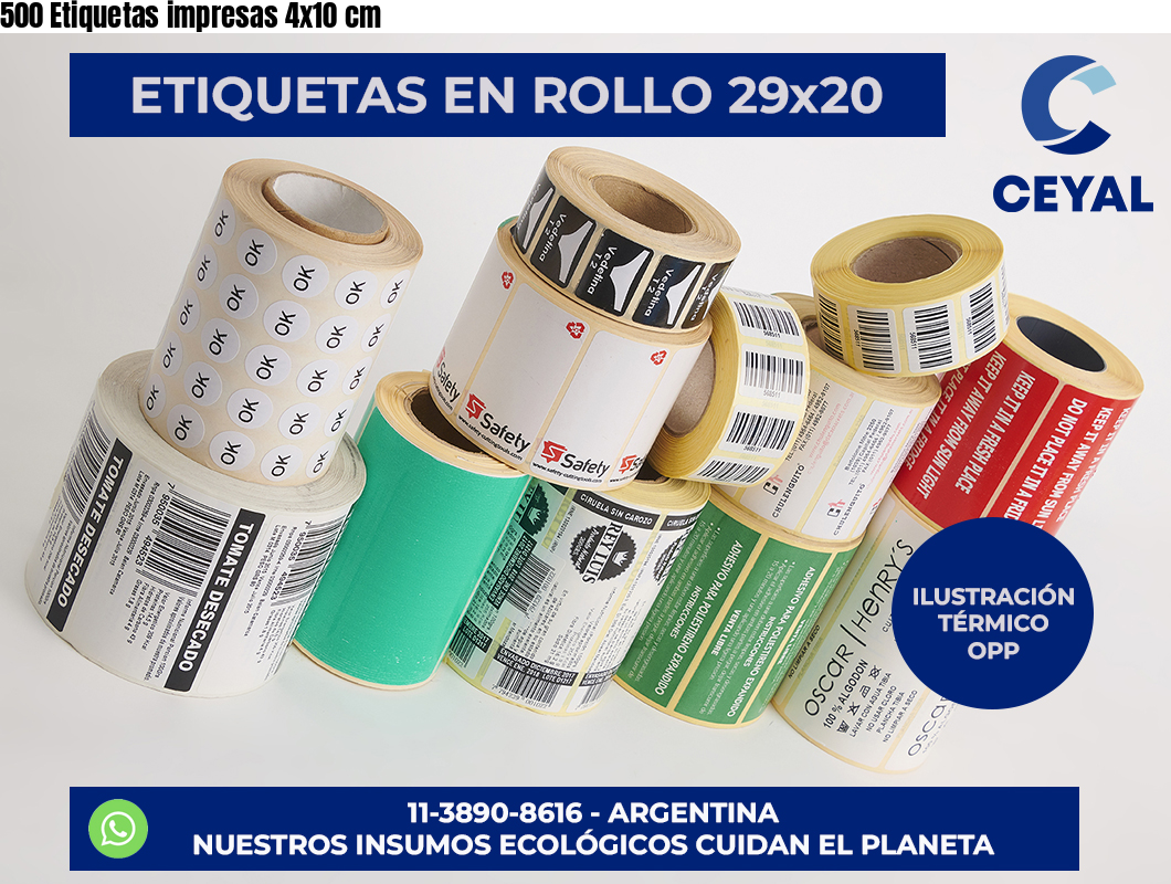 500 Etiquetas impresas 4×10 cm