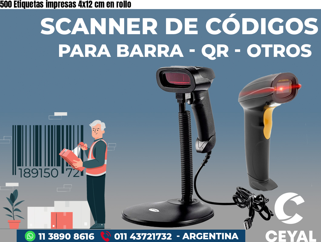 500 Etiquetas impresas 4x12 cm en rollo