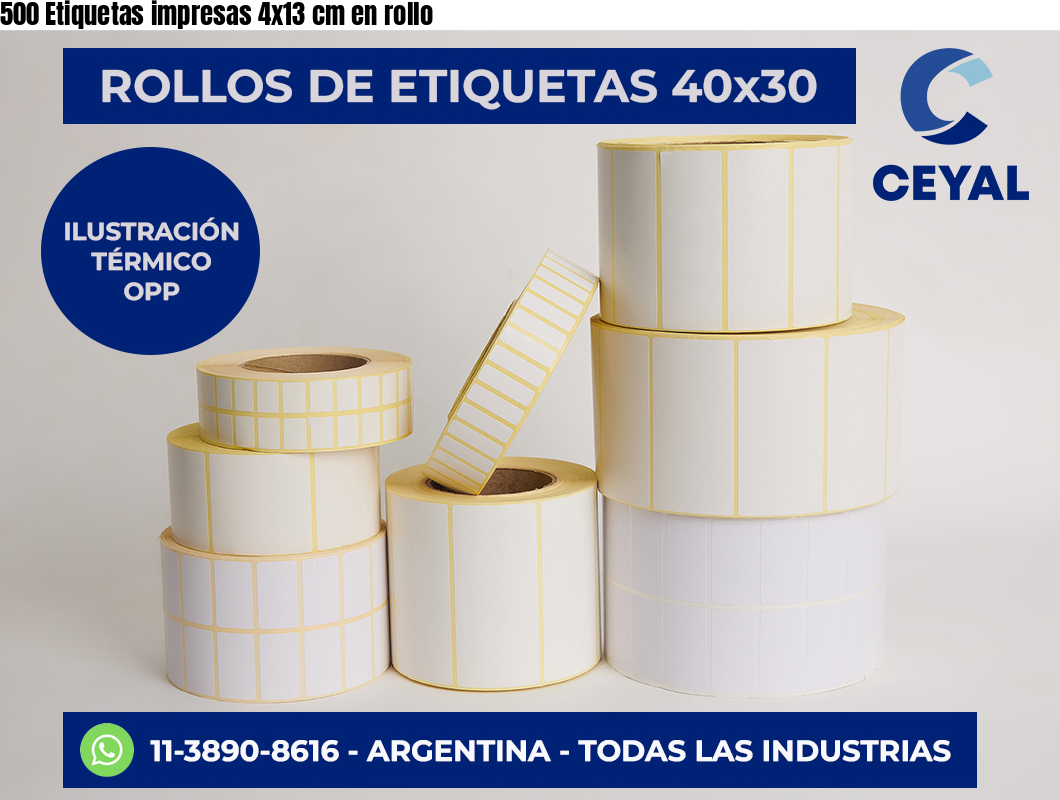 500 Etiquetas impresas 4×13 cm en rollo