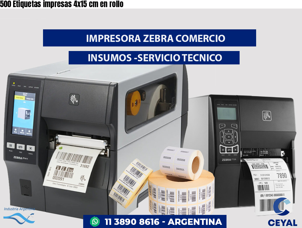 500 Etiquetas impresas 4x15 cm en rollo