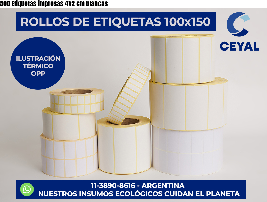 500 Etiquetas impresas 4×2 cm blancas