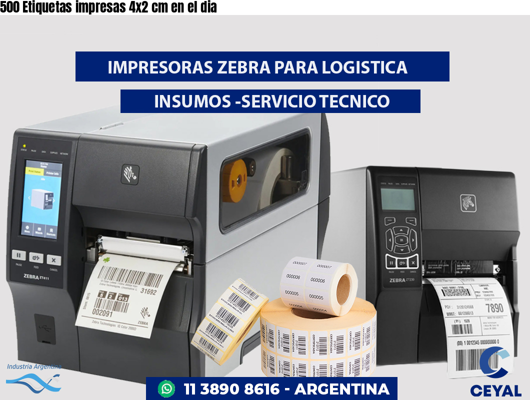 500 Etiquetas impresas 4x2 cm en el dia