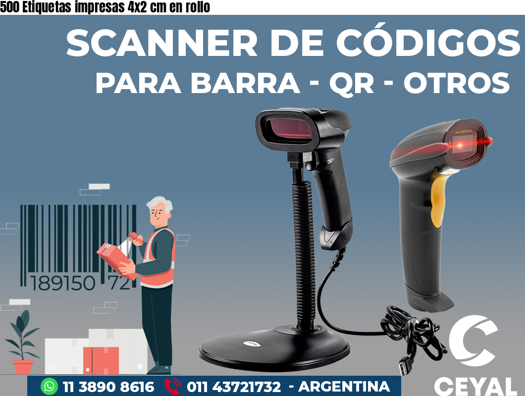 500 Etiquetas impresas 4x2 cm en rollo
