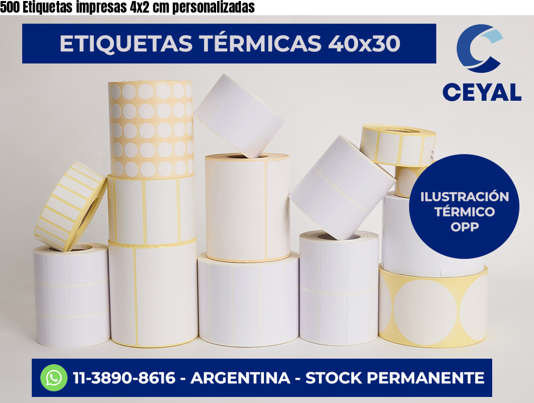 500 Etiquetas impresas 4×2 cm personalizadas