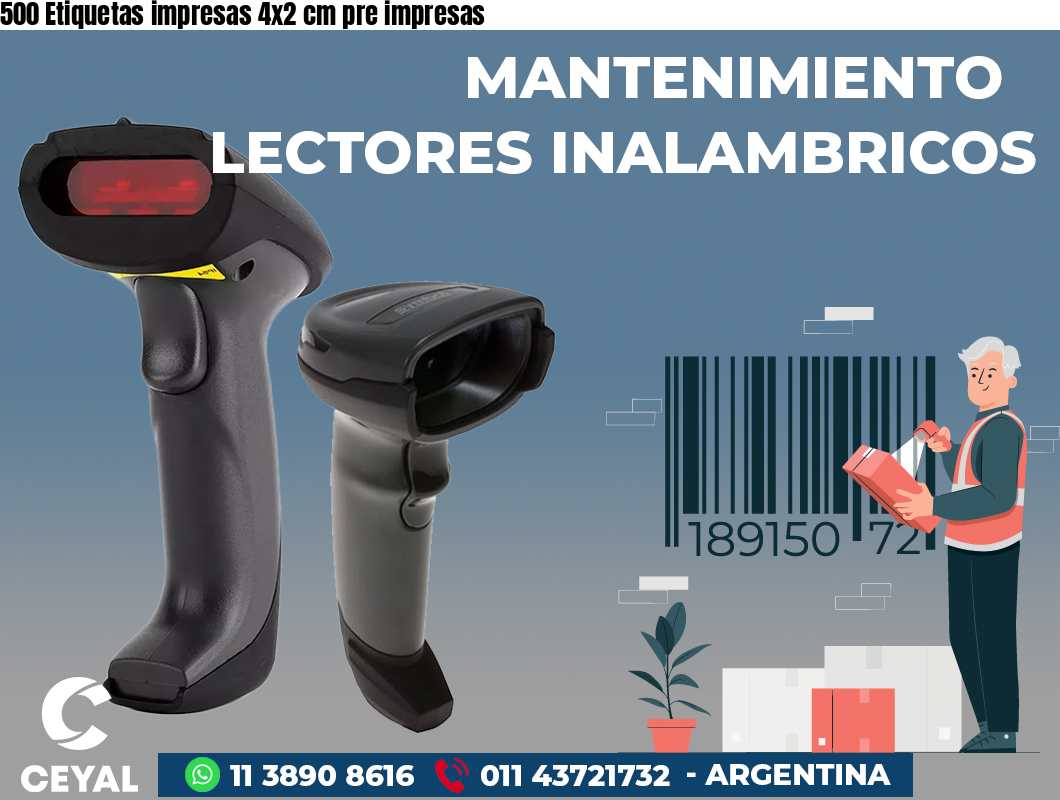 500 Etiquetas impresas 4x2 cm pre impresas