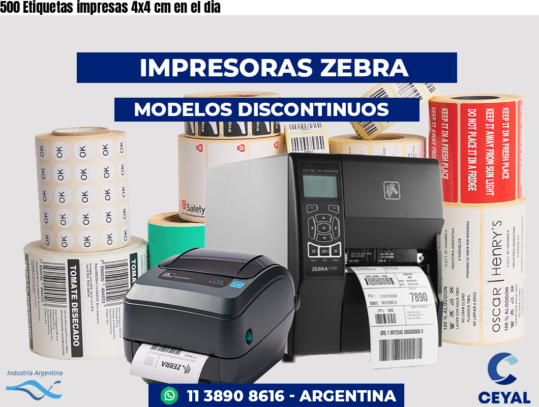 500 Etiquetas impresas 4x4 cm en el dia