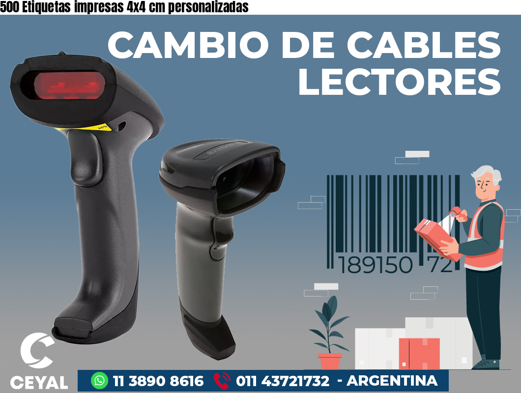 500 Etiquetas impresas 4x4 cm personalizadas