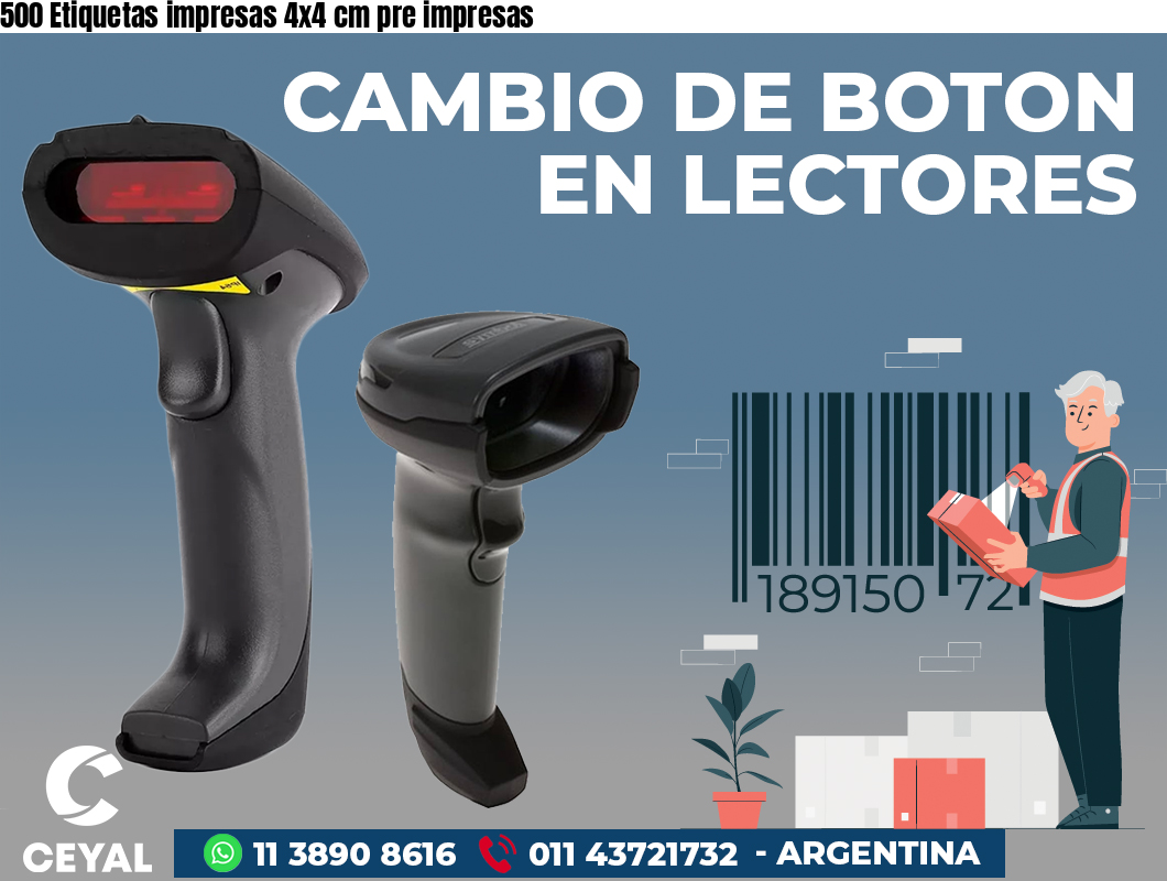 500 Etiquetas impresas 4x4 cm pre impresas