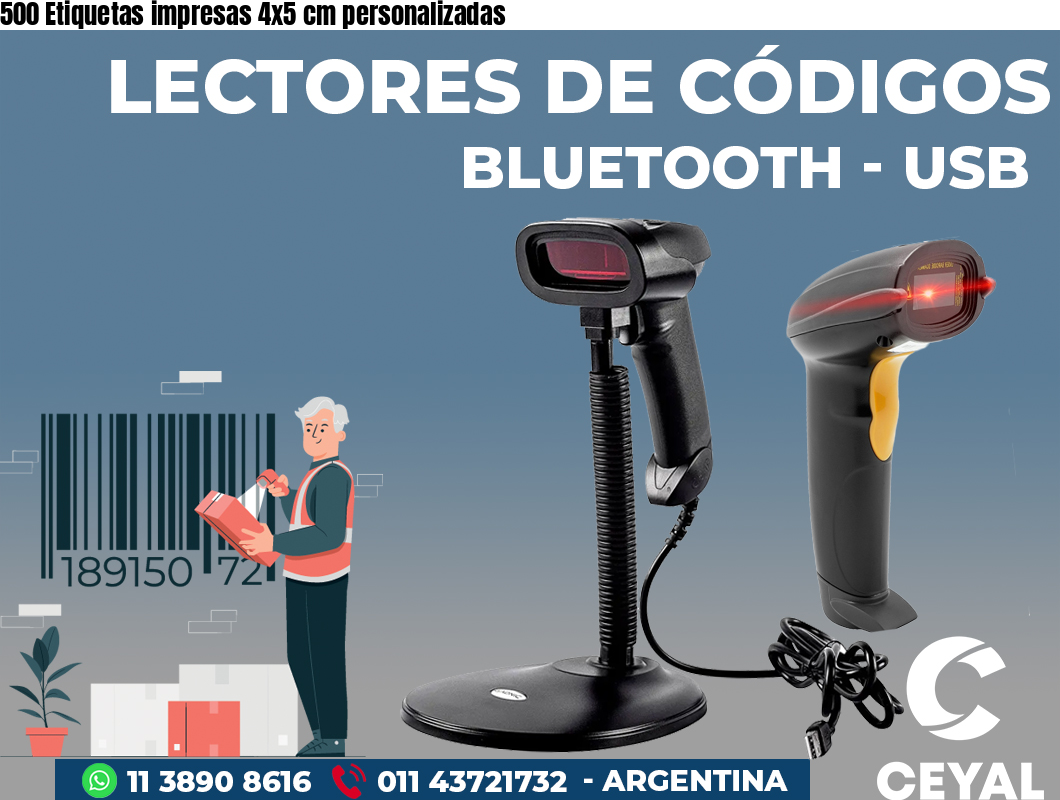 500 Etiquetas impresas 4x5 cm personalizadas