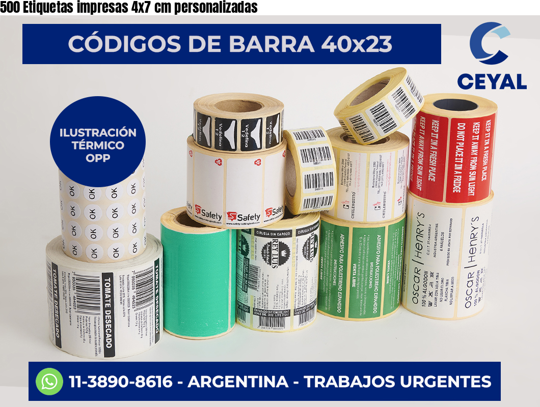 500 Etiquetas impresas 4×7 cm personalizadas