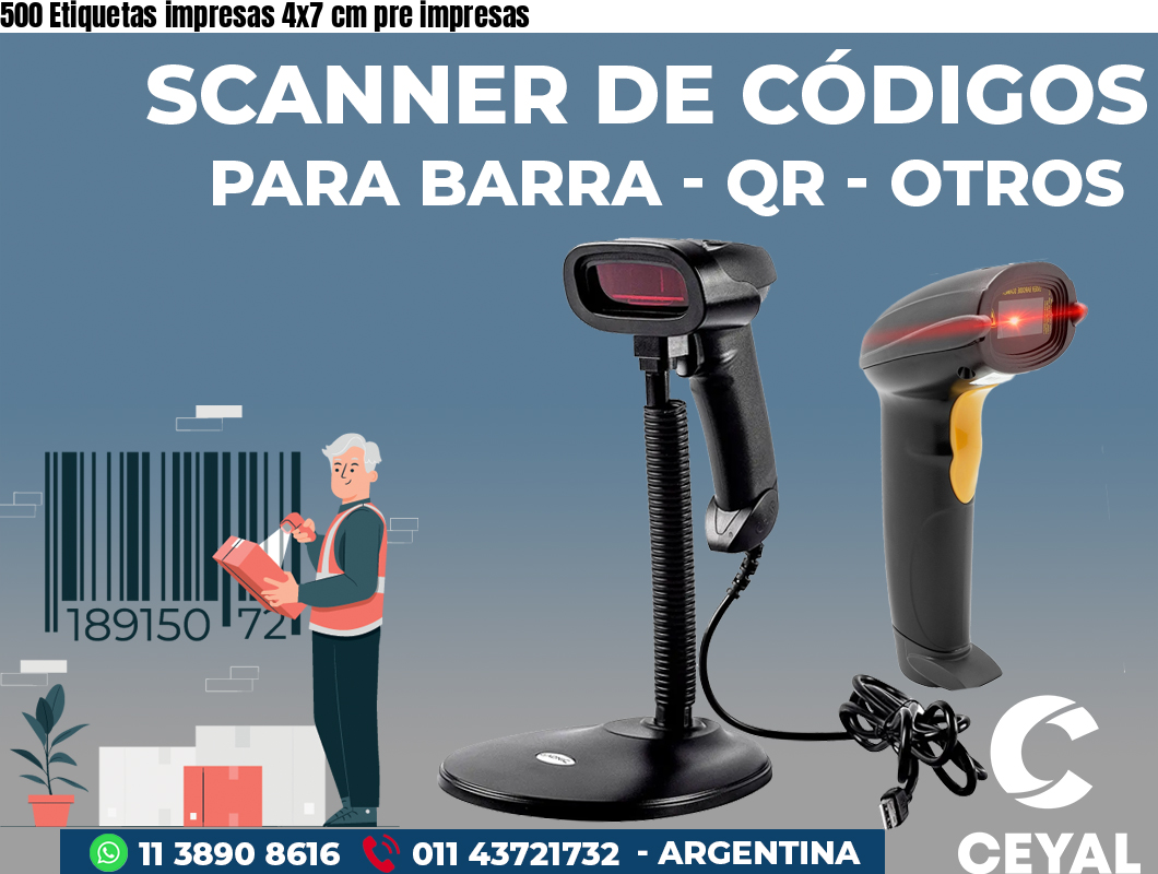 500 Etiquetas impresas 4x7 cm pre impresas
