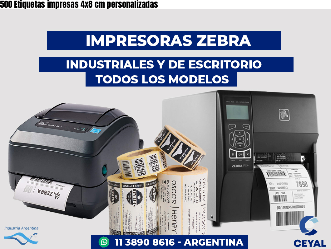 500 Etiquetas impresas 4x8 cm personalizadas