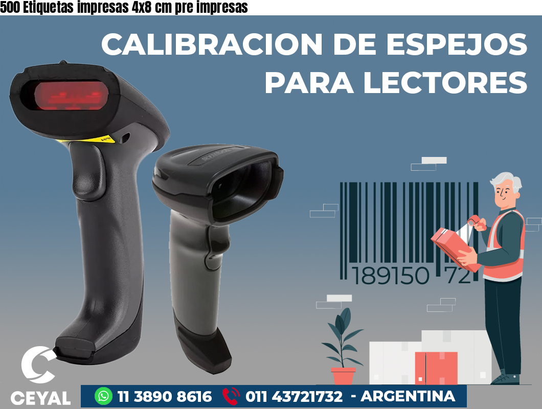 500 Etiquetas impresas 4x8 cm pre impresas
