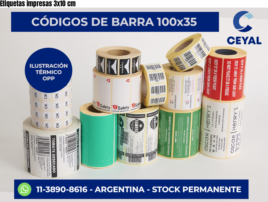 Etiquetas impresas 3×10 cm