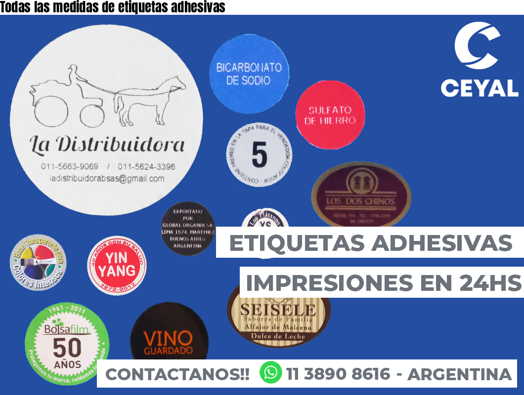 Todas las medidas de etiquetas adhesivas