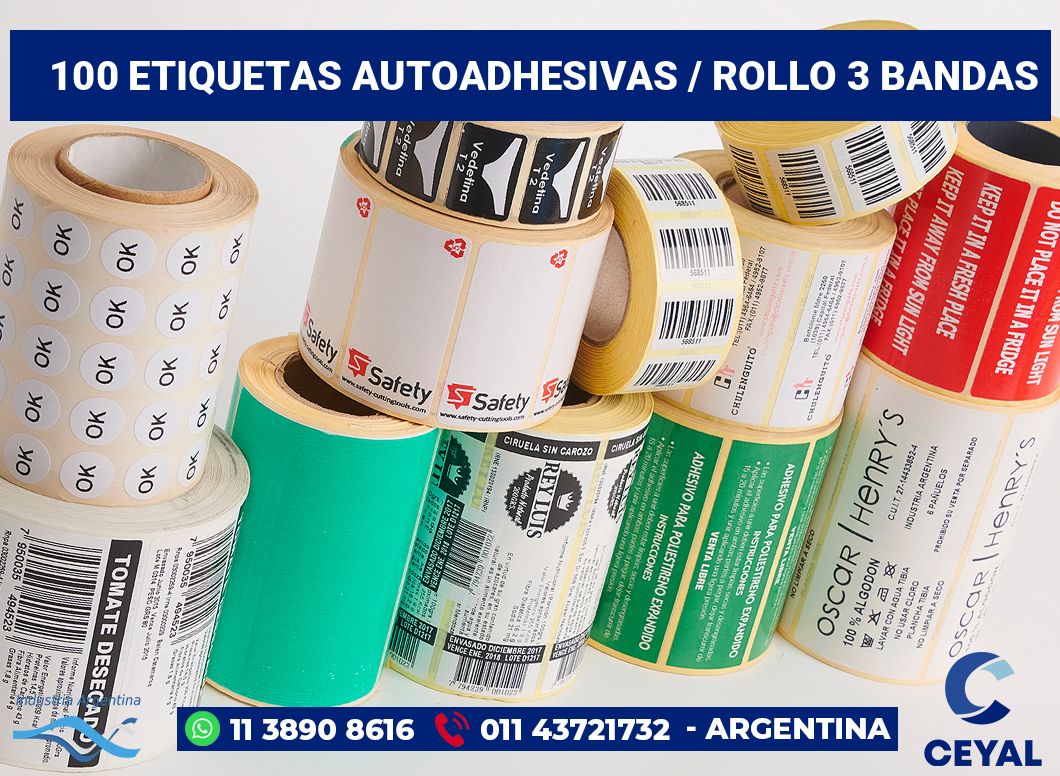 100 Etiquetas autoadhesivas / rollo 3 bandas