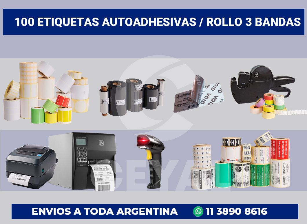 100 Etiquetas autoadhesivas / rollo 3 bandas