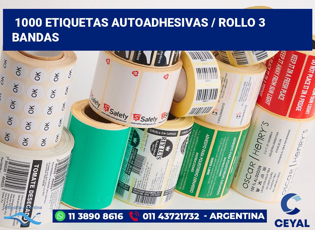 1000 Etiquetas autoadhesivas / rollo 3 bandas