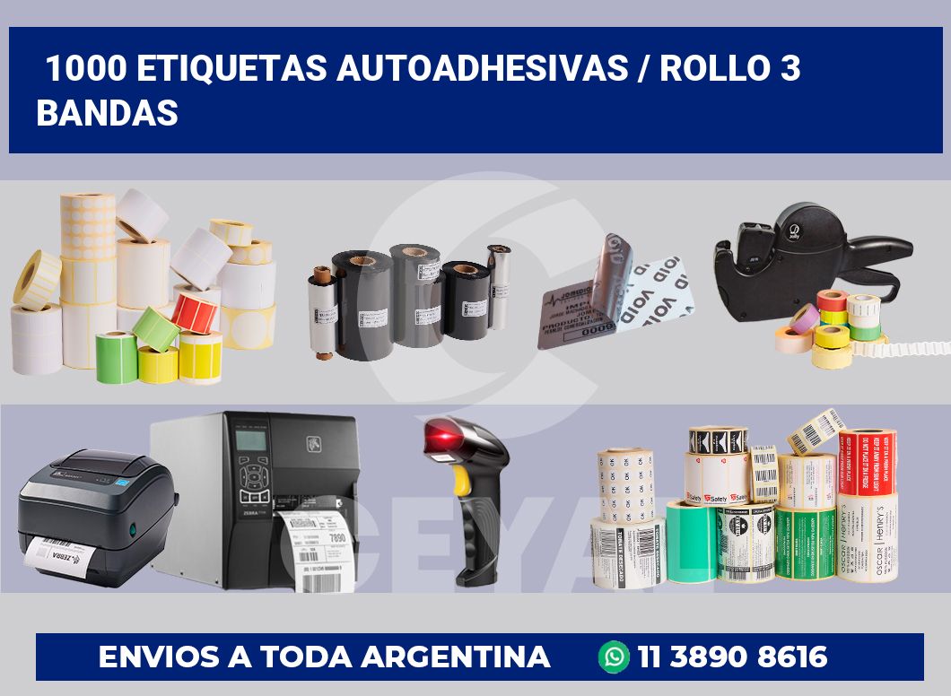 1000 Etiquetas autoadhesivas / rollo 3 bandas