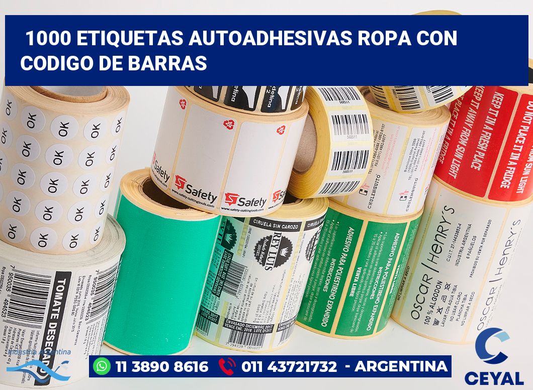 1000 Etiquetas autoadhesivas ropa con codigo de barras