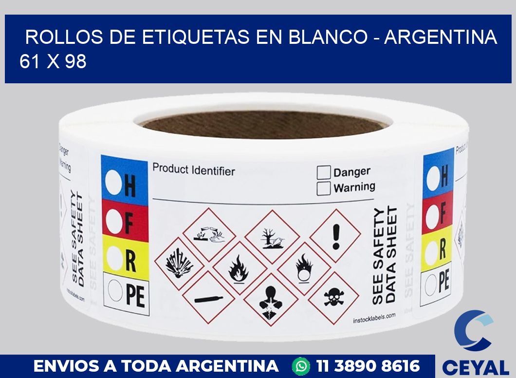 Rollos de etiquetas en blanco – Argentina 61 x 98