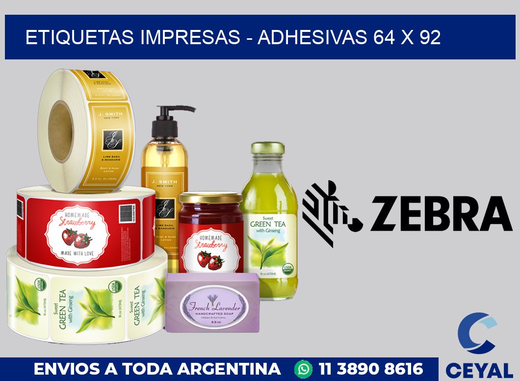 etiquetas impresas - Adhesivas 64 x 92